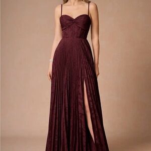 Akiko Wine Pleated Maxi Dress
Azazie Atelier
